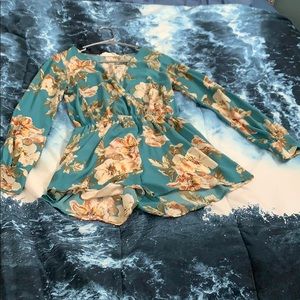 Floral blue long sleeve romper